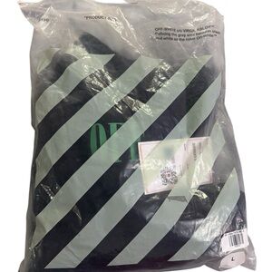 Off-White Black Hoodie with Mint Diagonal Stripes